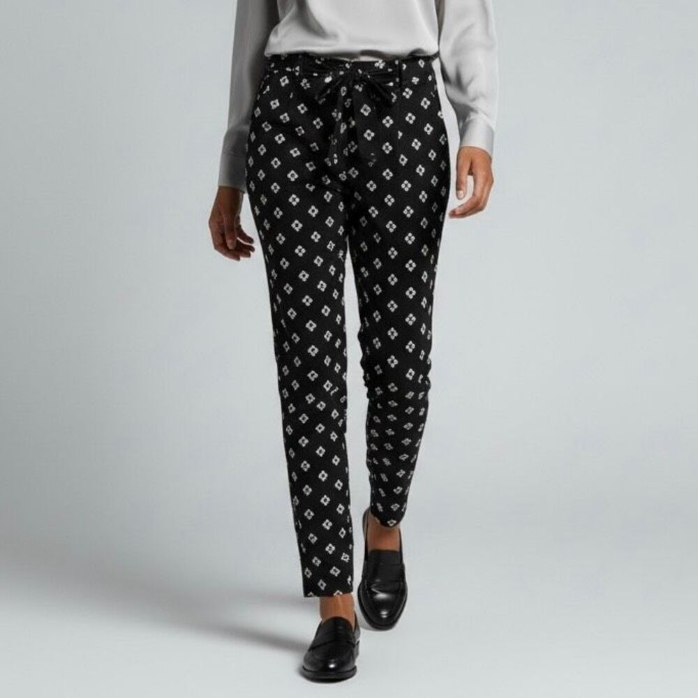 Old Navy Black Geometric Pattern Pleated Elastic Waist Tapered Leg Dress Pants